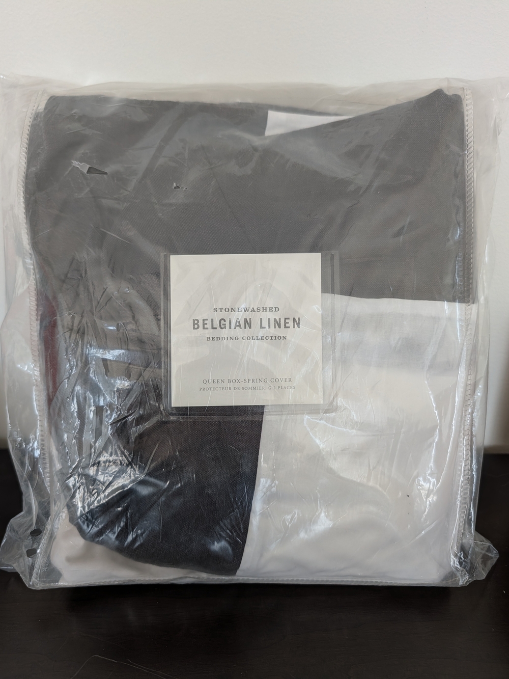 NIB Restoration Hardware Stonewased Belgian Linen Box Spring Cover Charcoal Gray